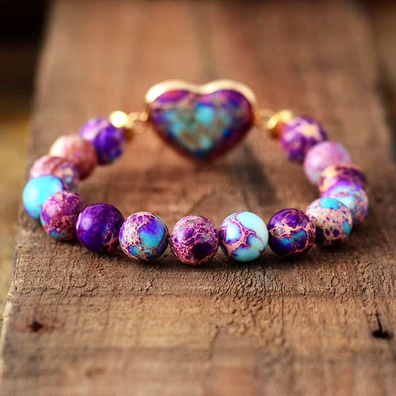 New Classic Women Heart Shape Bracelets Imperial Jaspers Luxury Stretch Elastic Strand Bangles Jewelry Bijoux Dropshipping