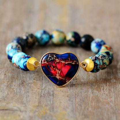 New Classic Women Heart Shape Bracelets Imperial Jaspers Luxury Stretch Elastic Strand Bangles Jewelry Bijoux Dropshipping