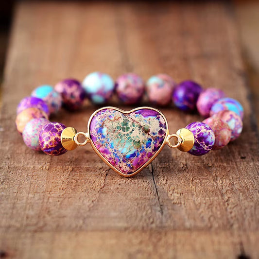 New Classic Women Heart Shape Bracelets Imperial Jaspers Luxury Stretch Elastic Strand Bangles Jewelry Bijoux Dropshipping