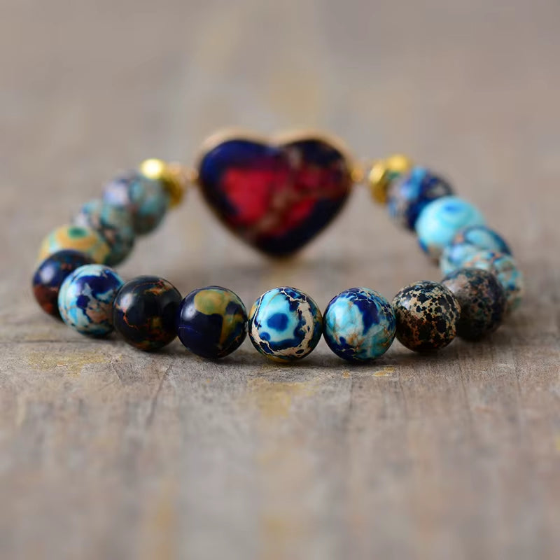 New Classic Women Heart Shape Bracelets Imperial Jaspers Luxury Stretch Elastic Strand Bangles Jewelry Bijoux Dropshipping